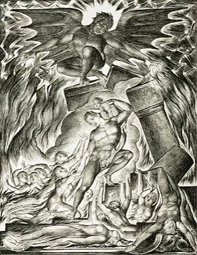 Job's Sons and Daughters Overwhelmed by Satan William Blake